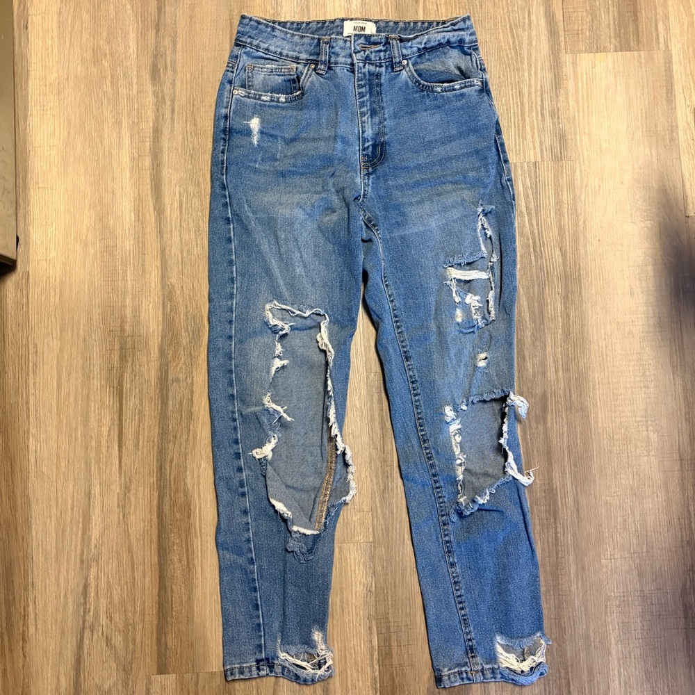 Refuge Denim Distressed Blue Mom Jeans